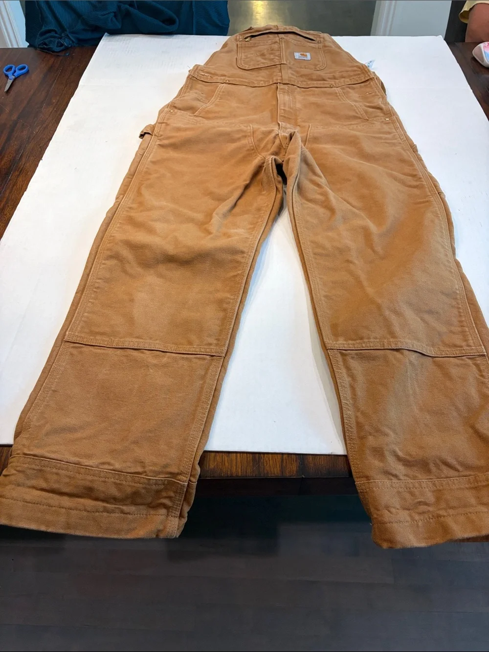 Carhartt Tan Duck Canvas Overalls with Dark Brown Straps